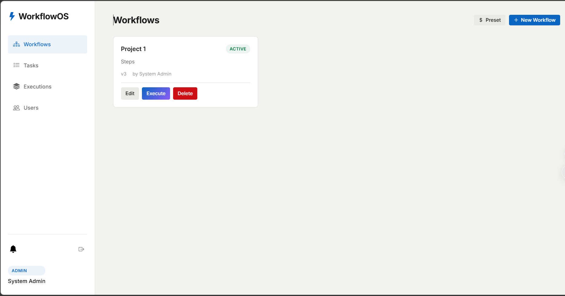 Workflow Automation Platform dashboard